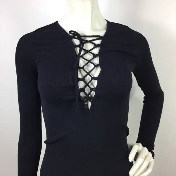 Free People Ribbed Long Sleeve Top Black M/L - Picture 12 of 15
